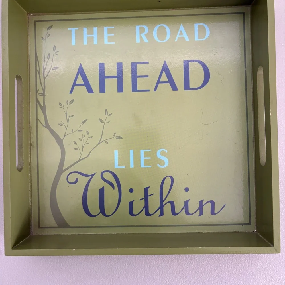 Target Home‎ Olive Green Wooden Decorative Tray The Road Ahead Lies Within 10x10